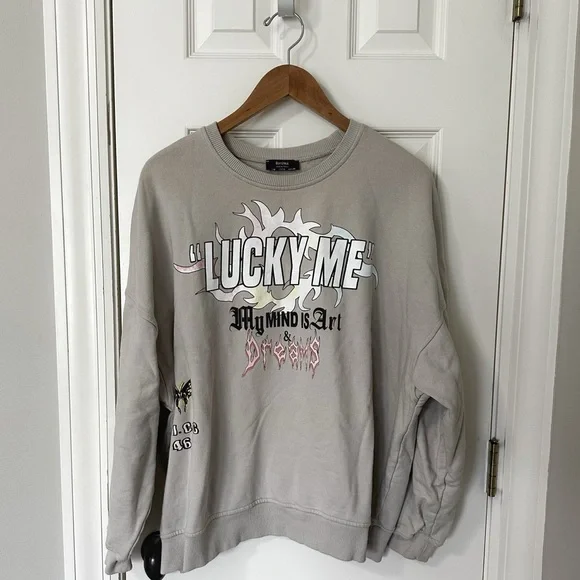 Bershka Lucky Me Graphic Tattoo Art Crewneck Sweatshirt, size M - Picture 1 of 7